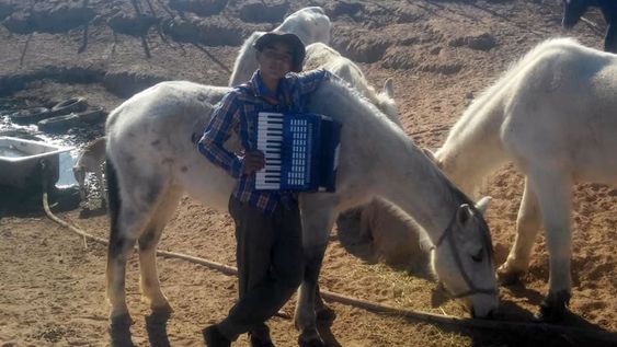 Federico toca la guitarra, la flauta y se “defiende” con cualquier instrumento pero su compañero inseparable es su acordeón. Foto: gentileza