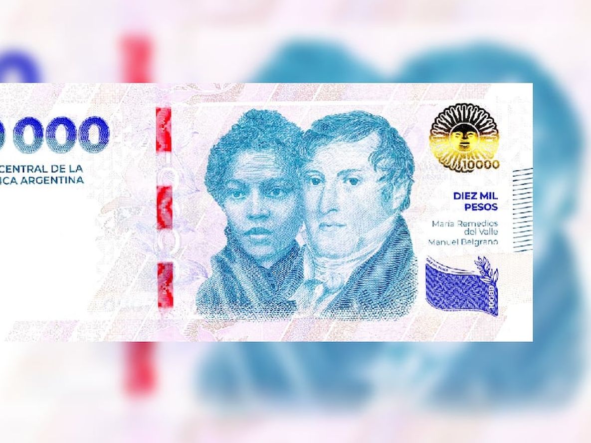 El nuevo billete de $10.000 con Manuel Belgrano y María Remedios del Valle (BCRA)