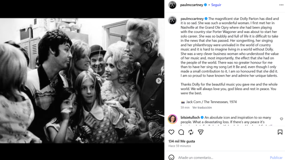 Paul McCartney recordó a Dolly Parton como una 