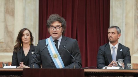 El presidente Javier Milei en el Congreso Nacional cuando presentó el proyecto de ley del presupuesto nacional 2025. Foto archivo