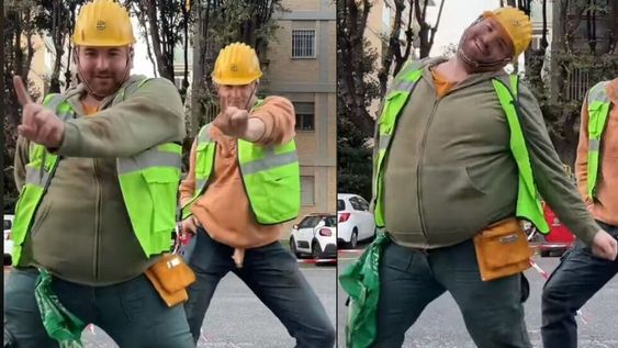 Imágenes de los albañiles demostrando su talento en el baile