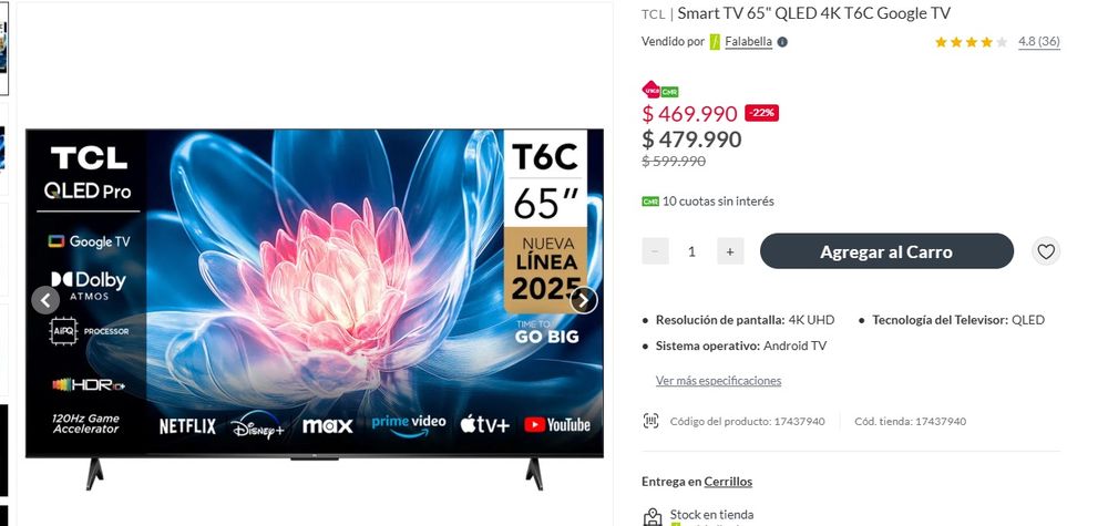 Precio de Smart TV en Falabella Chile