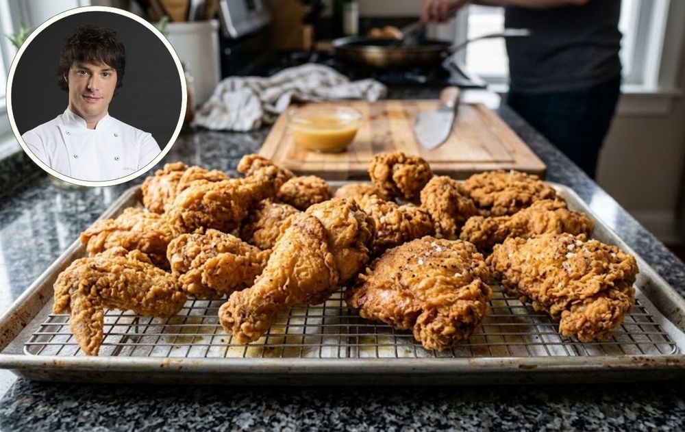 El chef propone que lo ideal es servir el pollo inmediatamente después de freírlo.