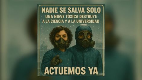 Disfrazados del eternauta, científicos del Conicet marchan contra el desmantelamiento del sistema científico.