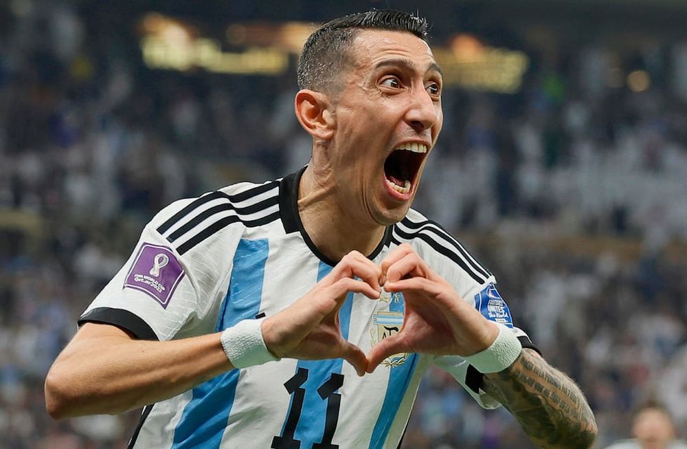 Lusail (Qatar), 18/12/2022.- Angel di Maria of Argentina celebrates after scoring the 2-0 lead during the FIFA World Cup 2022 Final between Argentina and France at Lusail stadium in Lusail, Qatar, 18 December 2022. (Mundial de Fútbol, Francia, Estados Unidos, Catar) EFE/EPA/Ronald Wittek