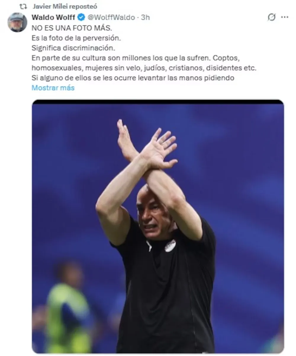 El retuit de Milei sobre el director técnico de Egipto. 