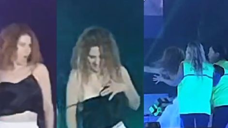 Una mujer se subió al escenario en medio de la Vendia de Guaymallén e hizo toples: la tuvo que bajar seguridad. Foto: Captura Video