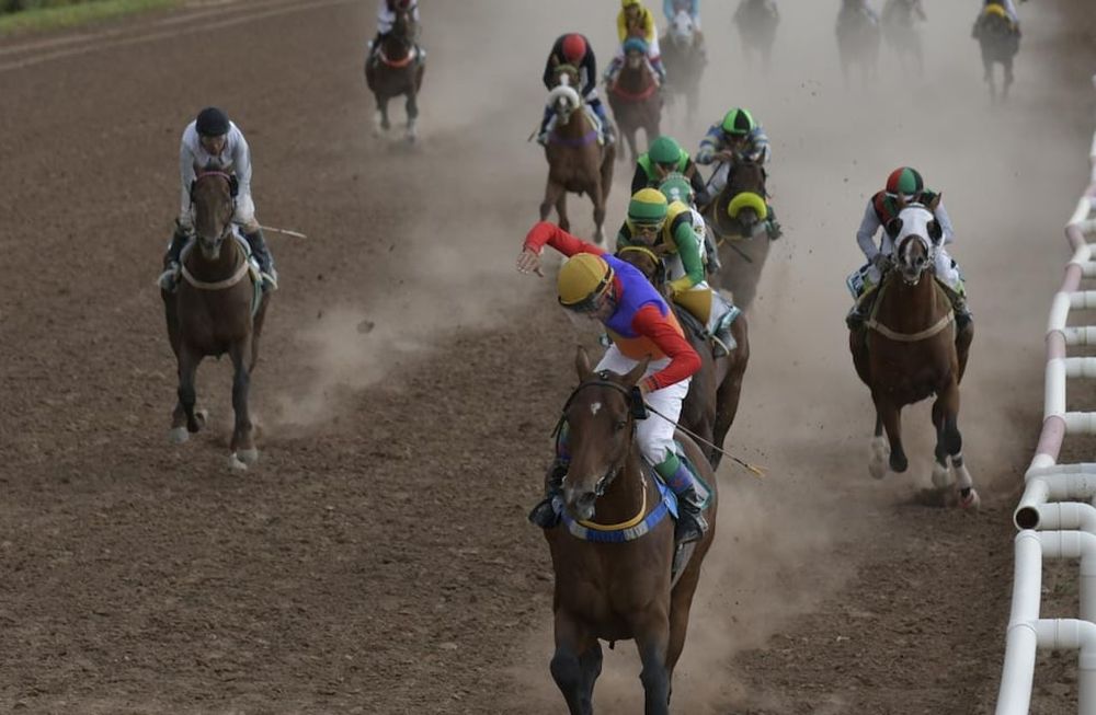 Clásico del Turf Vendmia 2023 . Joaquín Cano condujo a Kennedy Back a cruzar el disco y quedarse con el Clásico Vendimia . foto: Orlando Pelichotti.