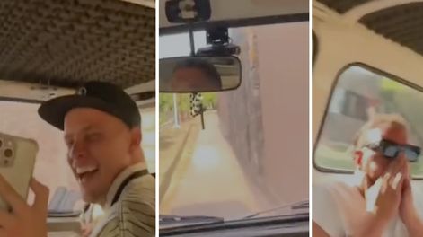 Cuatro hombres circulan con una combi por la vereda en Guaymallén, generando alarma entre los vecinos.