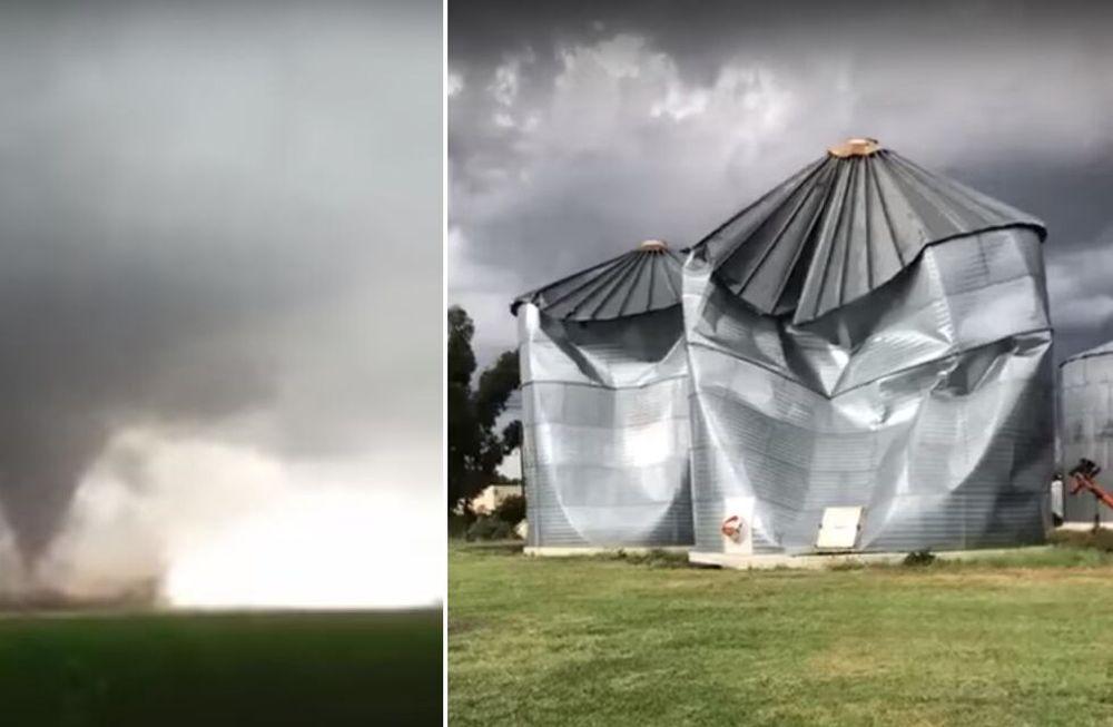 Un tornado pasó por Necochea y voló hasta los silos cerealeros