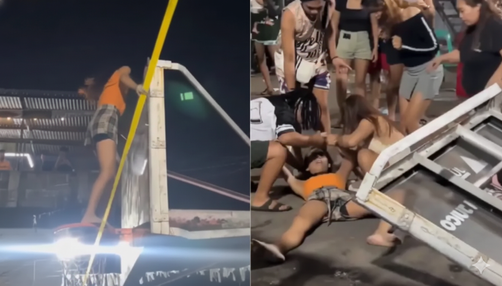 El intento de baile sobre una estructura de básquet deteriorada terminó en una caída.&nbsp;
