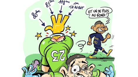 El francés Dadou desató polémica por su dibujo burlándose del Dibu Martínez, campeón del mundo con la Selección Argentina (Twitter @davidbuonomo)