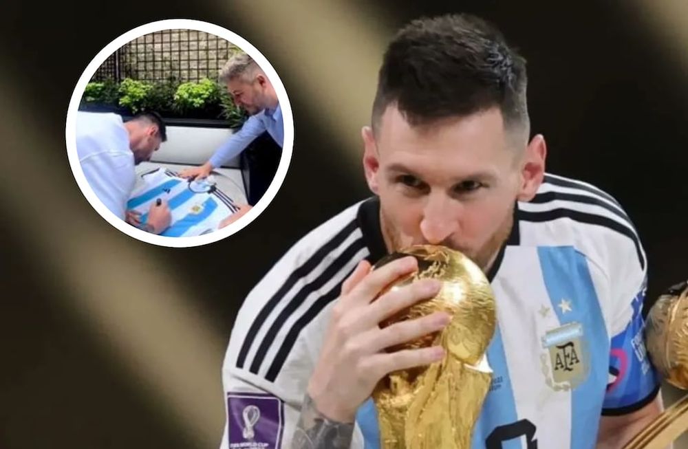 Messi dibujó  la tercera estrella en la camiseta de Argentina de un aficionado.