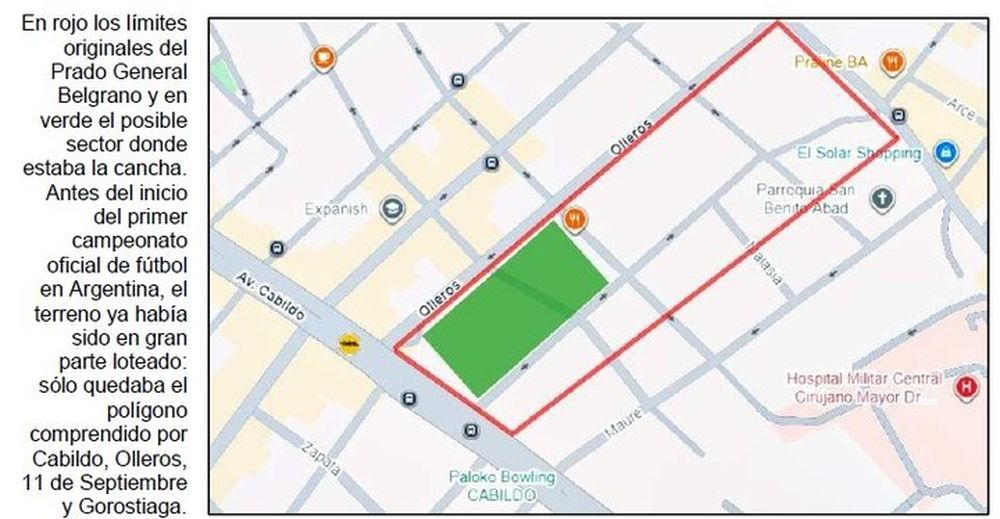 Ese campo figuraba en los planos topográficos de la época y coincidía tanto en superficie como en localización con las crónicas futbolísticas de 1891.
