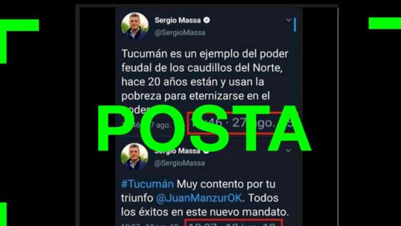 Son verdaderos los tuits de Massa sobre el triunfo de Manzur que circulan por redes Son verdaderos los tuits de Massa sobre el triunfo de Manzur que circulan por redes