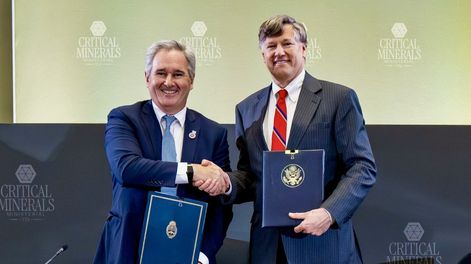 El canciller Pablo Quirno y Christopher Landau, subsecretario de Estado de los Estados Unidos﻿