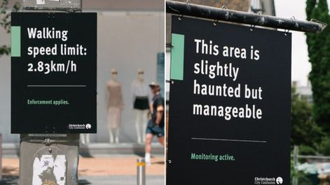 Las calles de una ciudad de Nueva Zelanda se llenaron de carteles con una estética particular y frases absurdas.&nbsp;