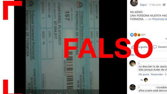Es falso que esta persona muerta votó en las últimas elecciones de Formosa Es falso que esta persona muerta votó en las últimas elecciones de Formosa