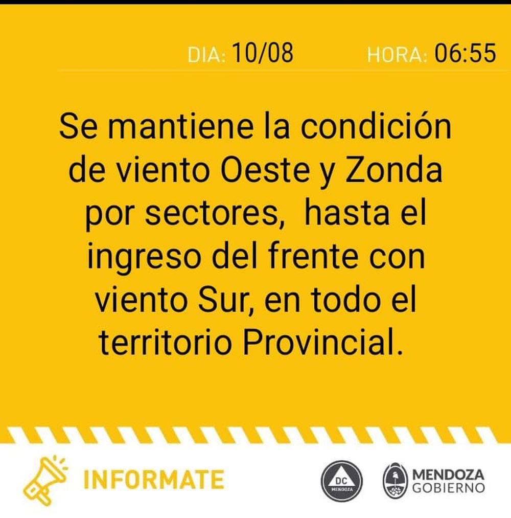Alerta amarilla por viento Zonda