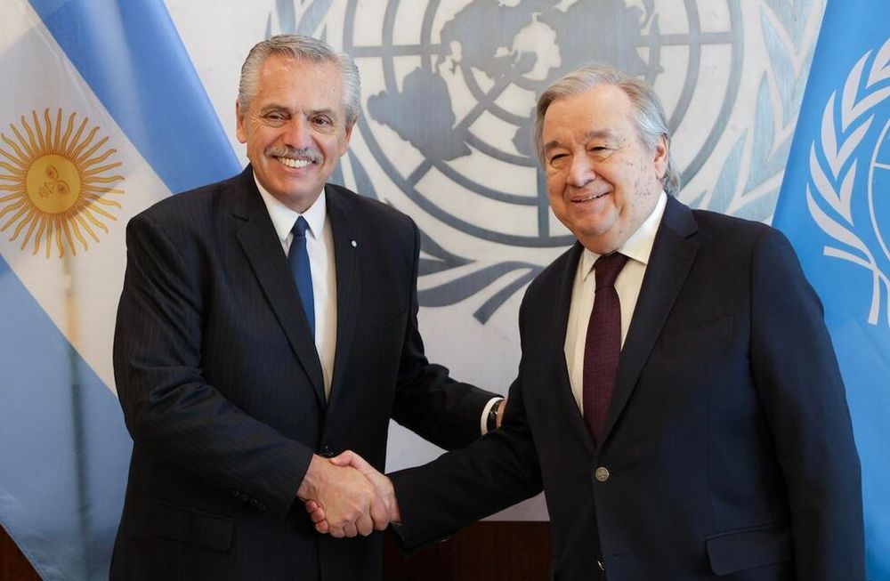 El presidente Alberto Fernández en Estados Unidos se reunió en Nueva York con el secretario general de la ONU, Antonio Guterres. Foto: Twitter