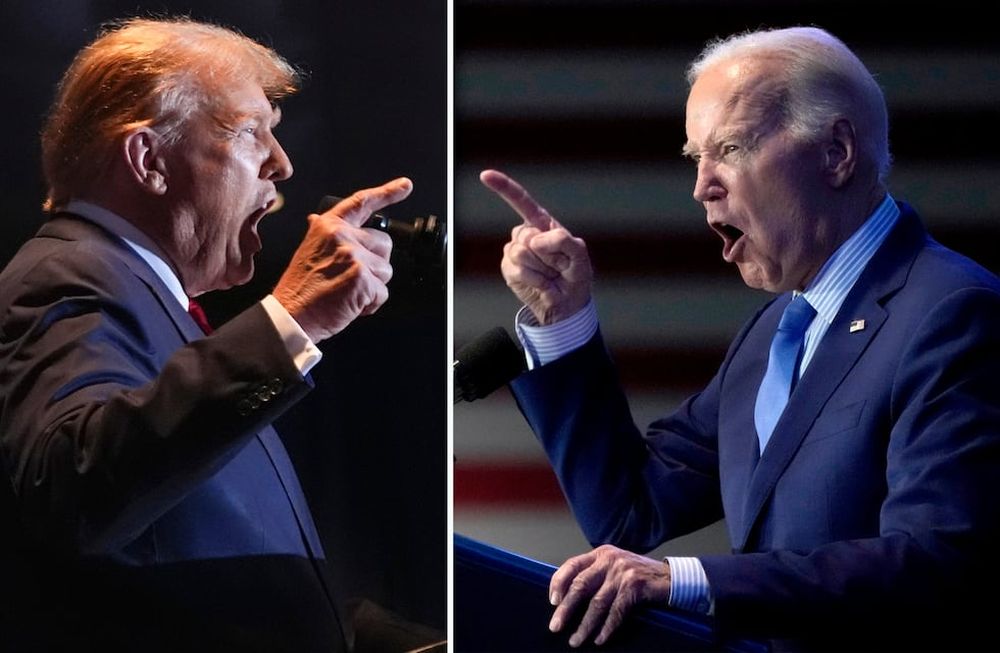 Esta combinación de fotos tomadas en Columbia, Carolina del Sur, muestra a la izquierda, el expresidente Donald Trump el 24 de febrero del 2024 y a la derecha al presidente Joe Biden el 27 de enero del 2024. (Foto AP)