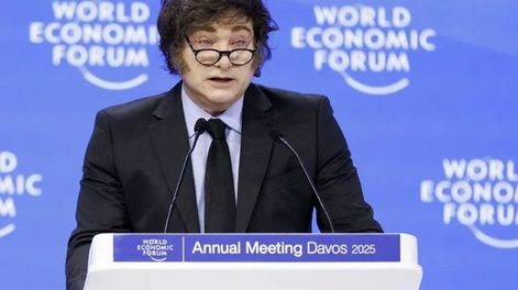 El presidente argentino, Javier Milei, en su intervención ante el Foro de Davos, en 2025. EFE/EPA/Michael Buholzer