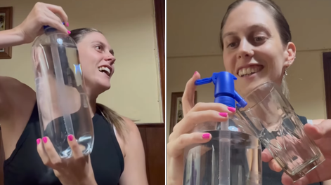 La reacción de una neozelandesa al ver un sifón de soda por primera vez.