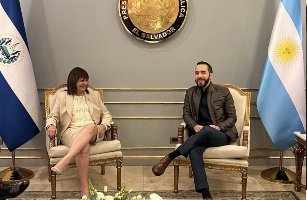 La ministra de Seguridad, Patricia Bullrich, se reunió en El Salvador con el presidente Nayib Bukele (Gentileza)