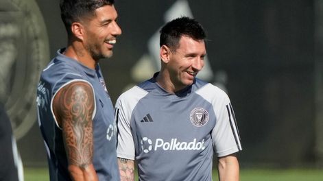 Luis Suárez y Lionel Messi en un entrenamiento de Inter Miami. / Gentileza.