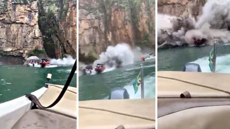 Los Andes | Brasil. El momento en que una roca se derrumba sobre una lancha en Minas Gerais. (Captura de video)