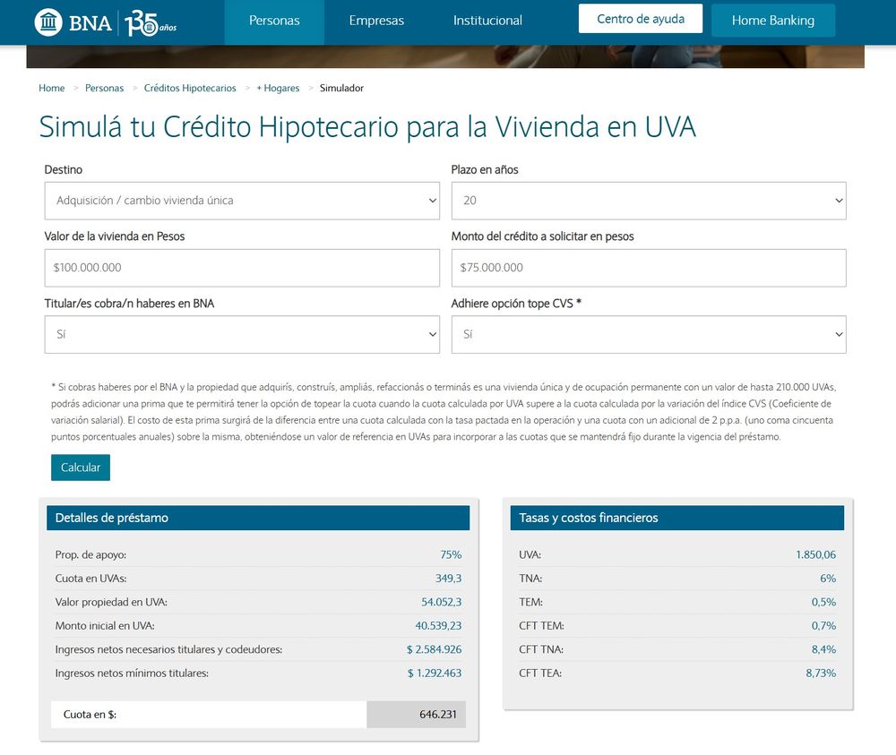 Las cuotas se ajustan por UVA y pueden variar seg&uacute;n la evoluci&oacute;n de la inflaci&oacute;n.