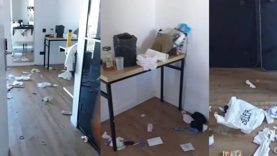 La habitación se encontraba llena de restos de comida, tampones y ropa interior sucia. Captura: TikTok