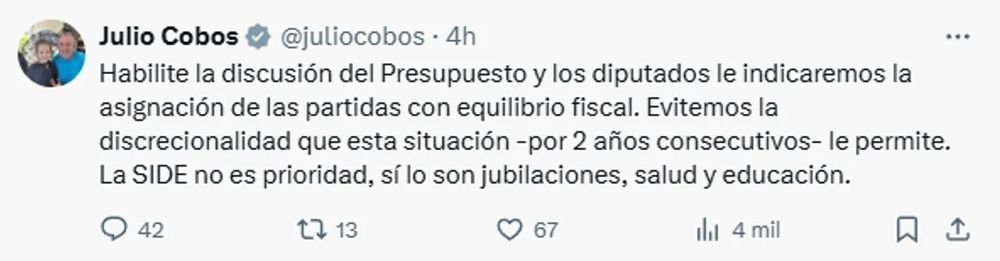 Tuit de Julio Cobos
