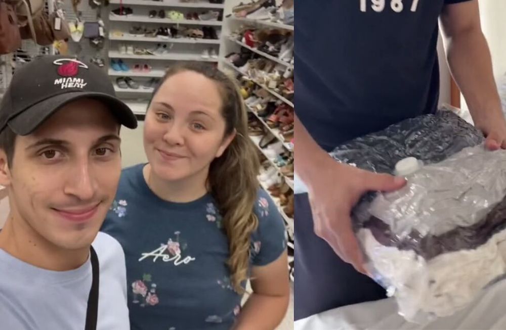 El joven contó que con la compra de una particular bolsa de compresión pudo reducir el espacio que ocupaban sus prendas a la mitad. Foto: Captura video / Lucas Hudak en Tiktok