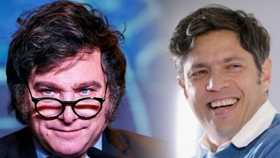 Una encuesta de CB Global Data midió mano a mano a Javier Milei y Axel Kicillof. Foto: IA Gemini.