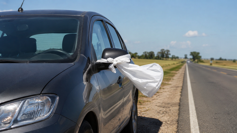 que significa que un conductor ate una bolsa blanca al espejo del auto en plena ruta
