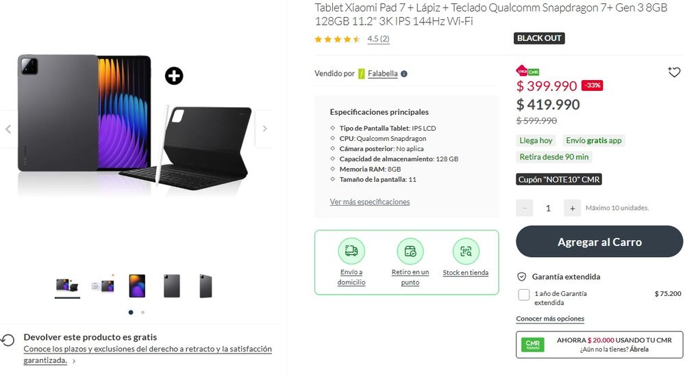 Xiaomi tablet price at Falabella Chile