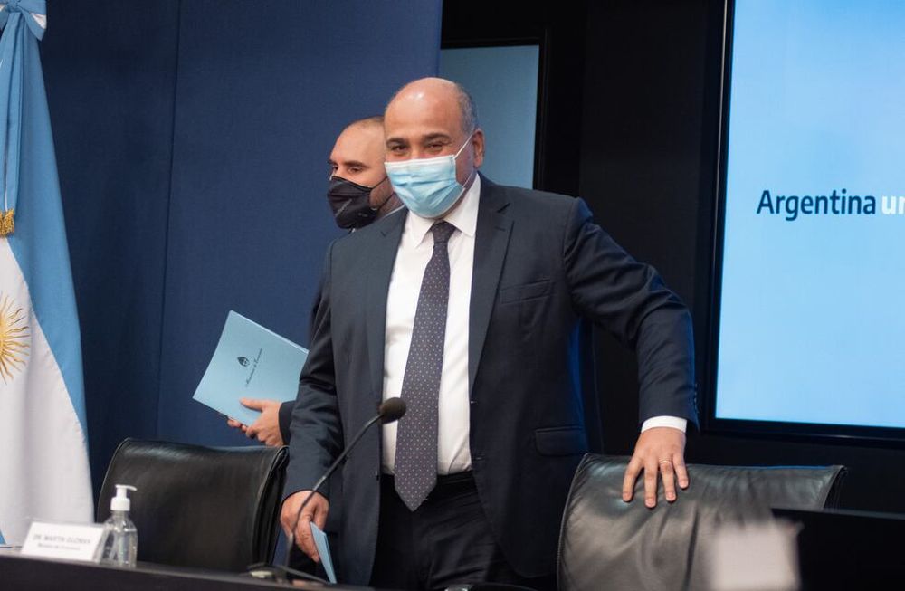 Martín Guzman Ministro de Economía junto a Juan Manzur jefe de Ministros anuncian el acuerdo con el FMI en Argentina . Foto Federico Lopez ClaroFondo Monetario Internacional