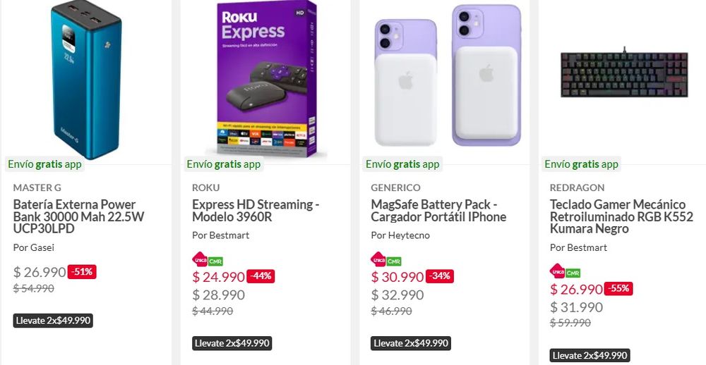 Electrohogar de Falabella 2x49.990 pesos chilenos