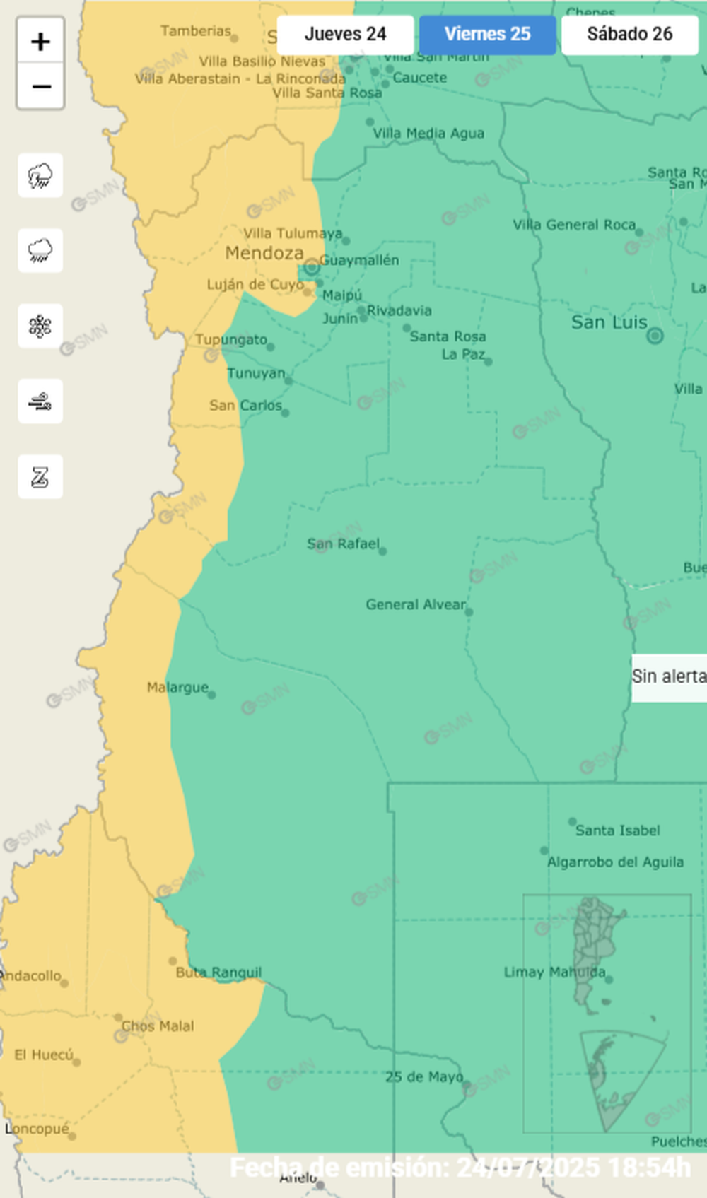 Yellow alert for winds