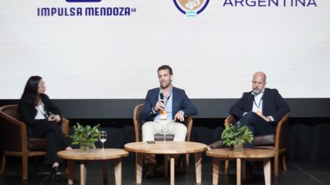 Los Andes | El director de Asuntos Corporativos y Sustentabilidad de Genneia, Gustavo Castagnino (derecha), participó de la Cumbre de Minería Sostenible y anunció la construcción de un tercer parque solar, en San Rafael. Foto: Gobierno de Mendoza