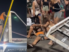 El intento de baile sobre una estructura de básquet deteriorada terminó en una caída.&nbsp;