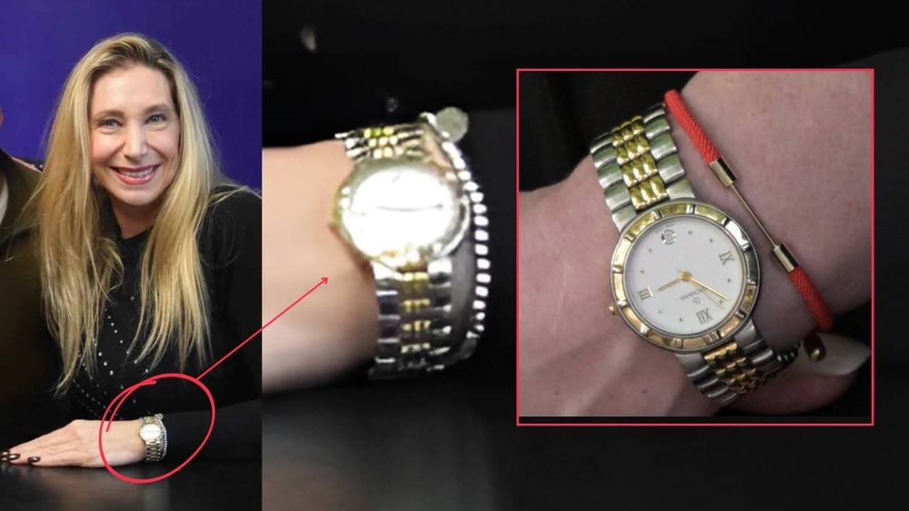 Imagen comparativa entre el posteo viral y el reloj que llevaba Karina Milei el 17 de marzo último