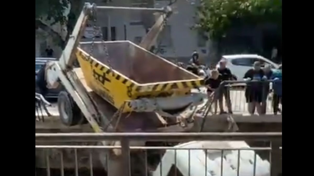 Susto en pleno Centro: un camión cayó al canal de San Martín y Morón