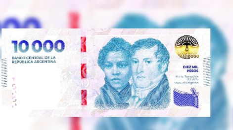 El nuevo billete de $10.000 con Manuel Belgrano y María Remedios del Valle (BCRA)