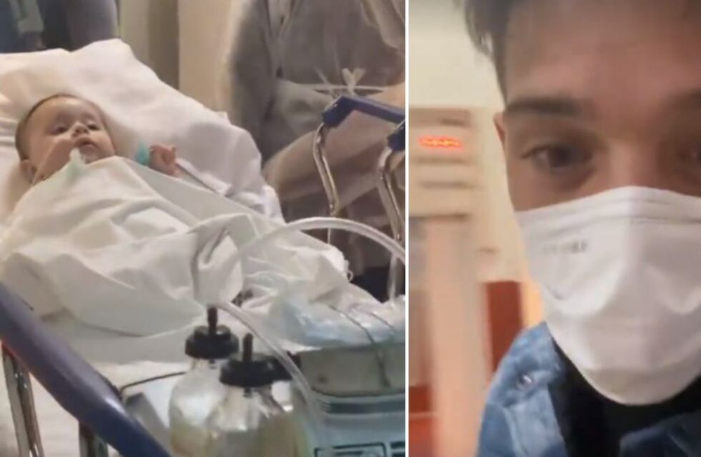 Santi Maratea se cruzó con emita en uno de los pasillos del hospital donde la beba recibió la primera parte del tratamiento médico. Instagram.