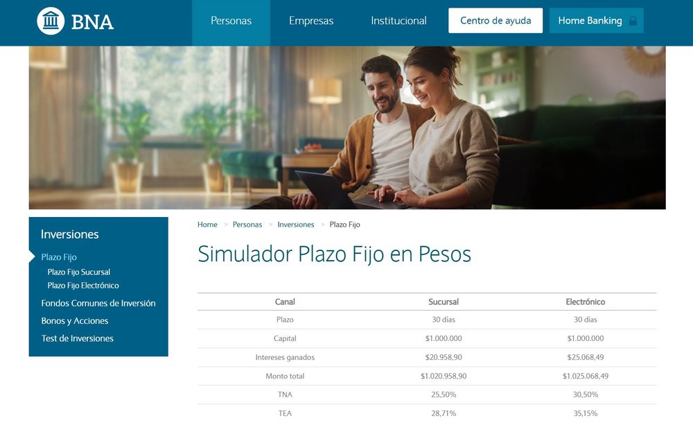 Las tasas de plazo fijo var&iacute;an seg&uacute;n el canal utilizado en Banco Naci&oacute;n. &nbsp;