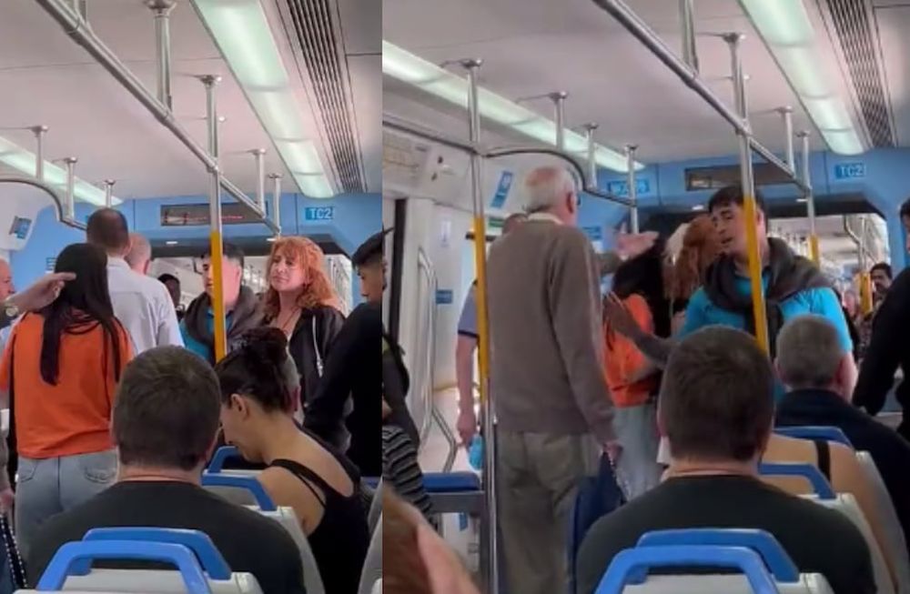 Cuando la mujer que fue violentada con gritos e insultos desciende del tren, se escucha a un hombre decir “Viva la libertad carajo”. Foto: Captura video