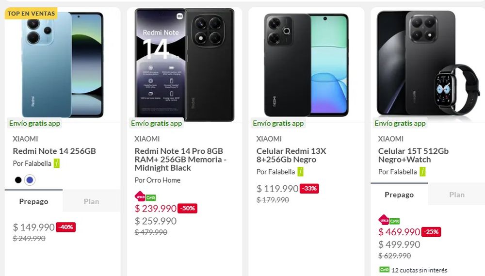 Teléfonos Xiaomi en liquidación - Falabella Chile (octubre de 2025)