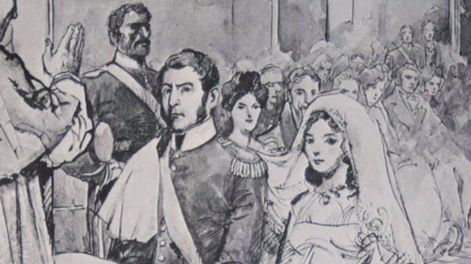 Los Andes | El casamiento de la pareja, en un dibujo de autor desconocido.